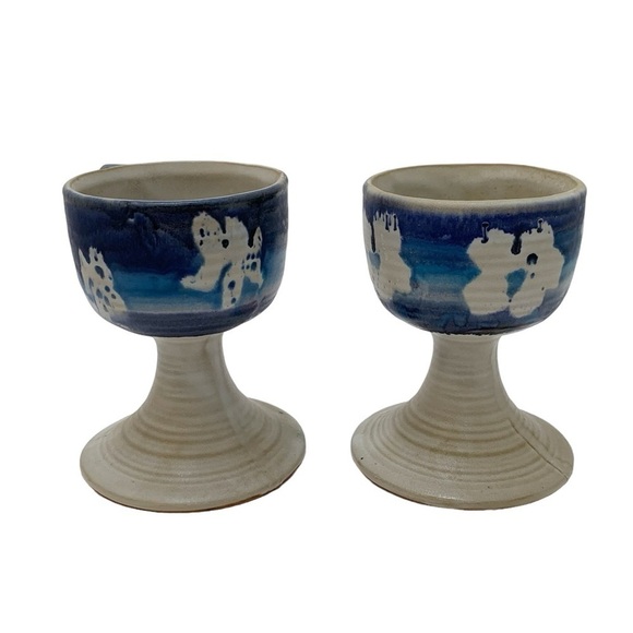 Vintage Pacific Stoneware Ceramic Drinking Goblets Floral Chalice - Picture 2 of 16